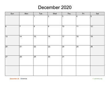 December 2020 Calendar with Weekend Shaded