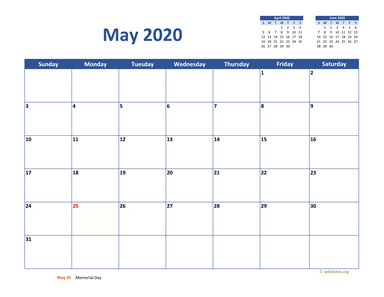 May 2020 Calendar Classic