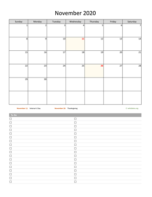 November 2020 Calendar with To-Do List