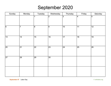 Basic Calendar for September 2020