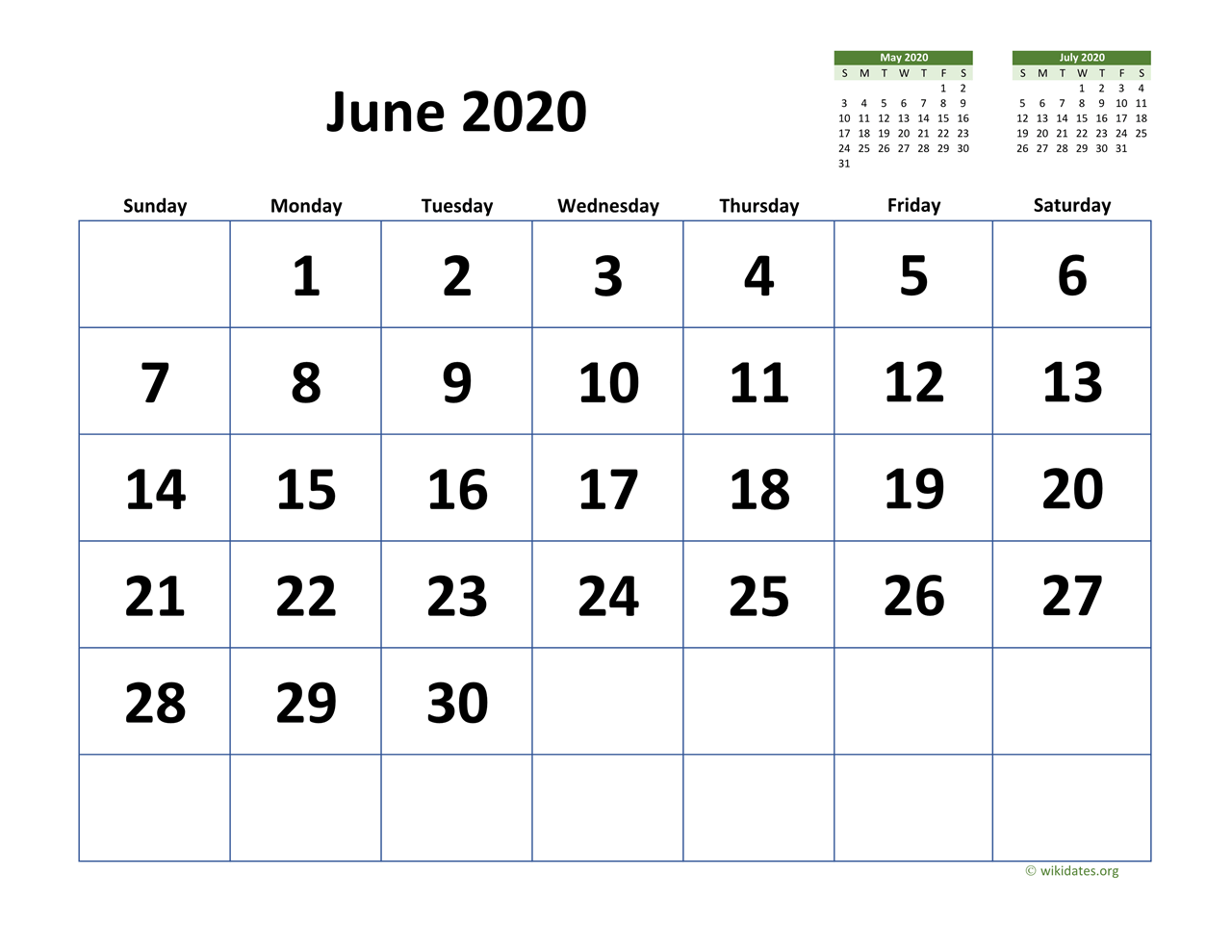 June Calendar With Extra Large Dates Wikidates Org June Calendar With Extra Large Dates Wikidates Org