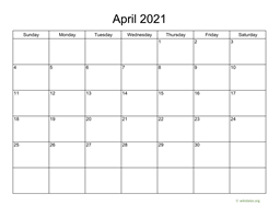 Basic Calendar for April 2021