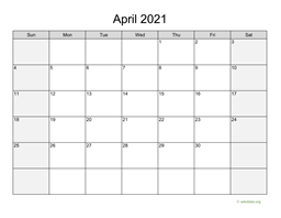 April 2021 Calendar with Weekend Shaded
