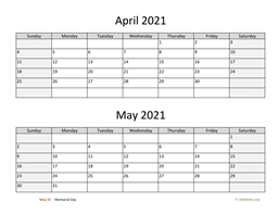 april and may 2021 calendar