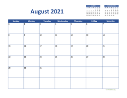 August 2021 Calendar Classic