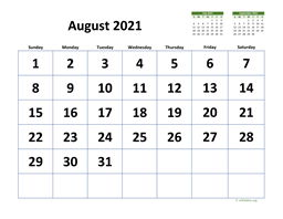August 2021 Calendar with Extra-large Dates
