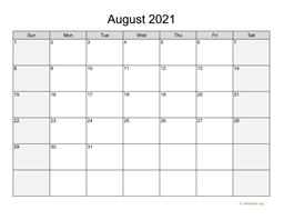 August 2021 Calendar with Weekend Shaded