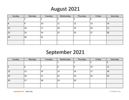 August and September 2021 Calendar