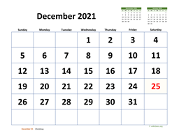 December 2021 Calendar with Extra-large Dates
