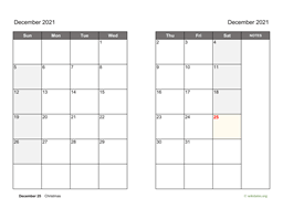 December 2021 Calendar on two pages