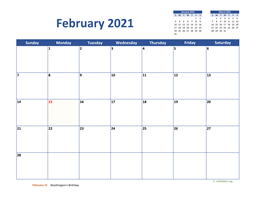 February 2021 Calendar Classic