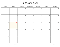 February 2021 Calendar with Bigger boxes