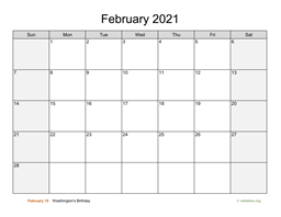 February 2021 Calendar with Weekend Shaded