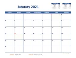 January 2021 Calendar Classic