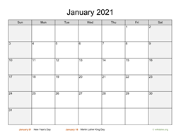 January 2021 Calendar with Weekend Shaded