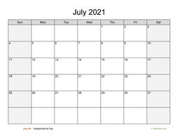 July 2021 Calendar with Weekend Shaded
