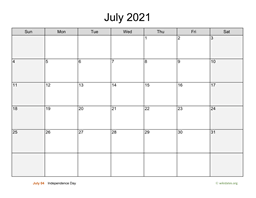 July 2021 calendar