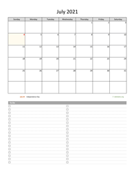 July 2021 Calendar with To-Do List