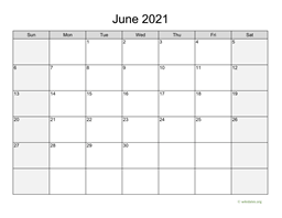June 2021 Calendar with Weekend Shaded