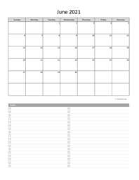 June 2021 Calendar with To-Do List