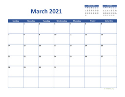 March 2021 Calendar Classic