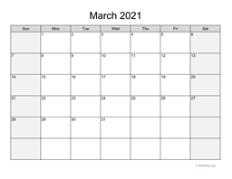 March 2021 Calendar with Weekend Shaded
