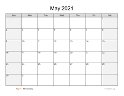 May 2021 Calendar with Weekend Shaded