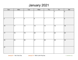 Monthly 2021 Calendar with Weekend Shaded