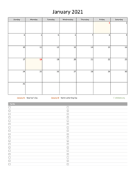 Monthly 2021 Calendar with To-Do List