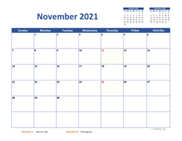 November 2021 Calendar Classic