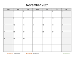November 2021 Calendar with Weekend Shaded
