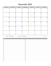 November 2021 Calendar with To-Do List