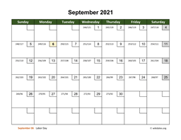 September 2021 Calendar with Day Numbers