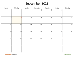 September 2021 Calendar with Bigger boxes