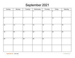 Basic Calendar for September 2021