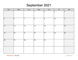 September 2021 Calendar with Weekend Shaded