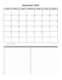 September 2021 Calendar with To-Do List