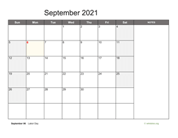 September 2021 Calendar with Notes