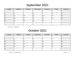 September and October 2021 Calendar