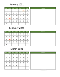 three months 2021 calendar vertical with notes