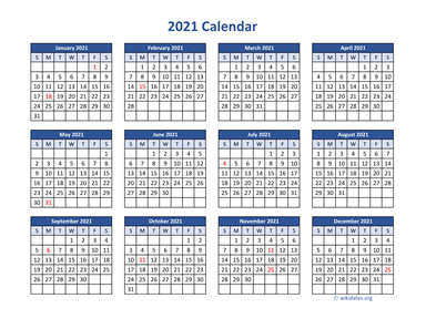 2021 Calendar in PDF