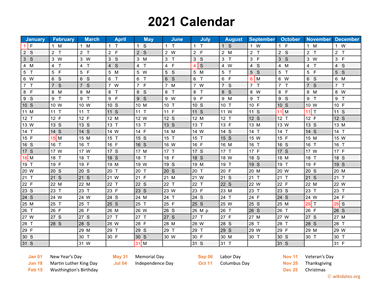 2021 Calendar Horizontal, One Page