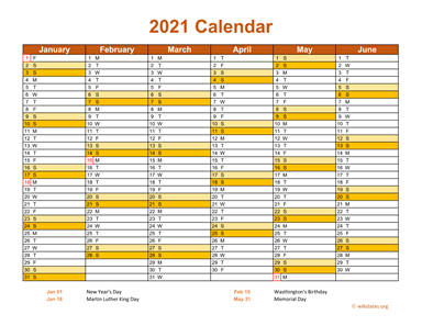 2021 Calendar on 2 Pages, Landscape Orientation