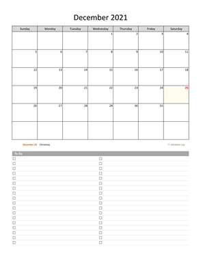 December 2021 Calendar with To-Do List