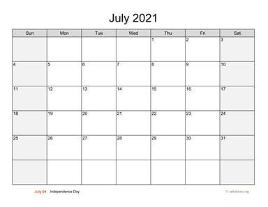 July 2021 Calendar with Weekend Shaded