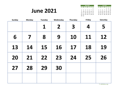 June 2021 Calendar with Extra-large Dates