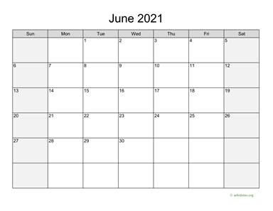 June 2021 Calendar with Weekend Shaded