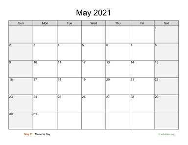 May 2021 Calendar with Weekend Shaded