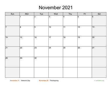 November 2021 Calendar with Weekend Shaded