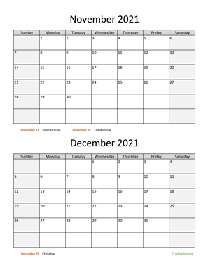 November and December 2021 Calendar Vertical